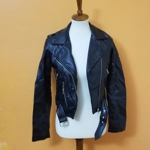 ADAM LEVINE Faux Leather Womens Blk Moto Jacket XS